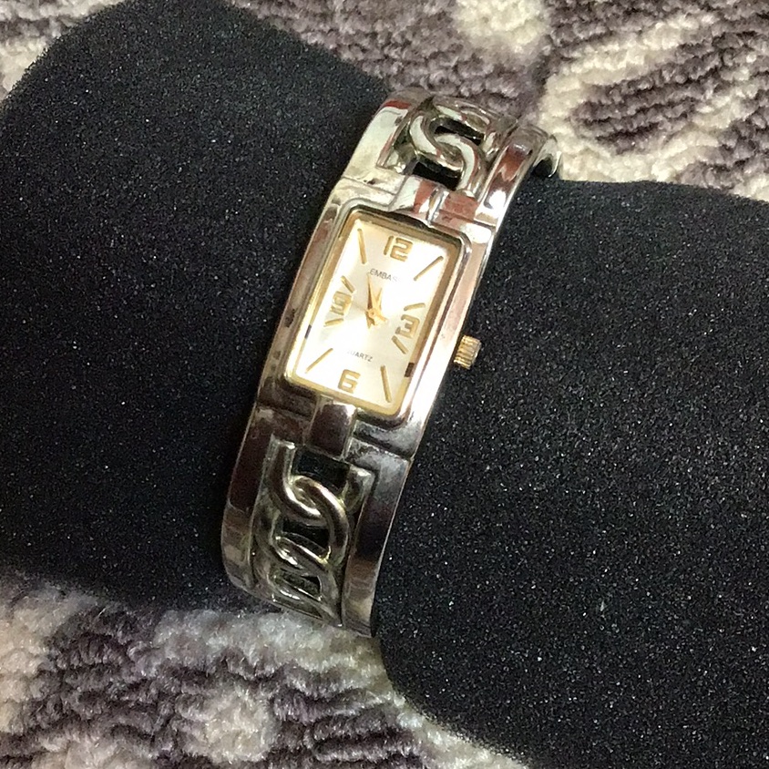 Vintage Embassy Silver Cuff Bracelet Watch, New Battery!